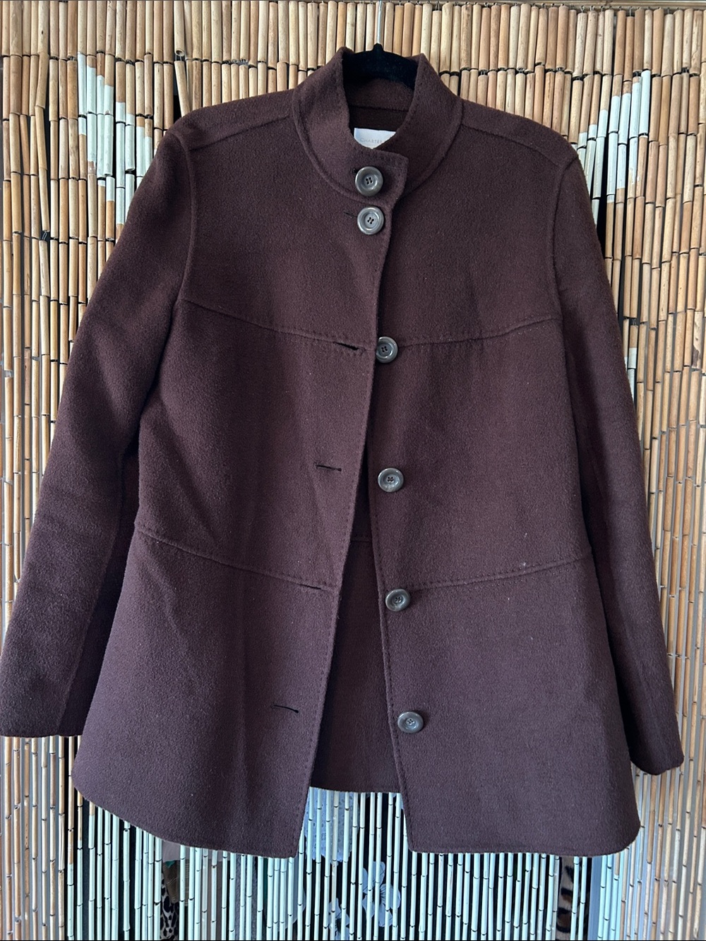 Charter Club Brown Wool-Blend Stand-Collar Pea Coat